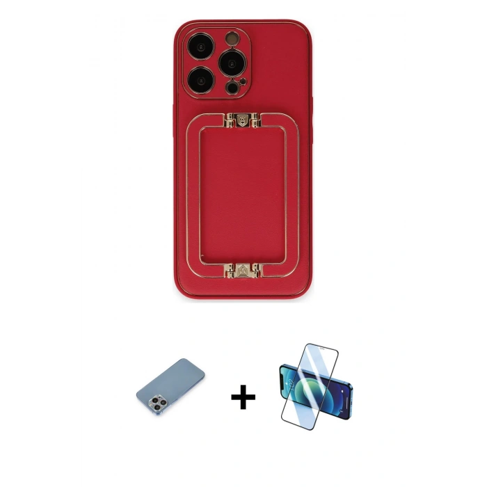 MARSİLYAN™- iPhone 13 Pro Max Kılıf Kozmos Minimal Prime - Siyah 3D Antistatik Cam Ekran Koruyucu + Shine Kamera Lens Koruma Cam - GI