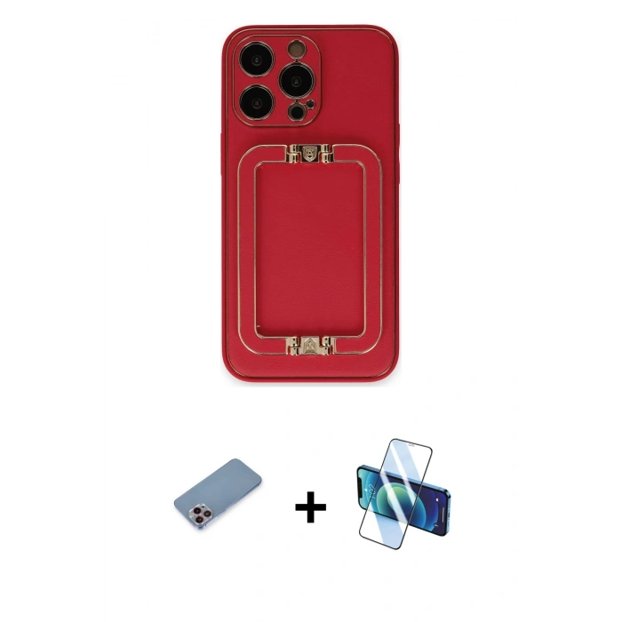 MARSİLYAN™- iPhone 13 Pro Max Kılıf Kozmos Minimal Prime - Siyah 3D Antistatik Cam Ekran Koruyucu + Shine Kamera Lens Koruma Cam - PE