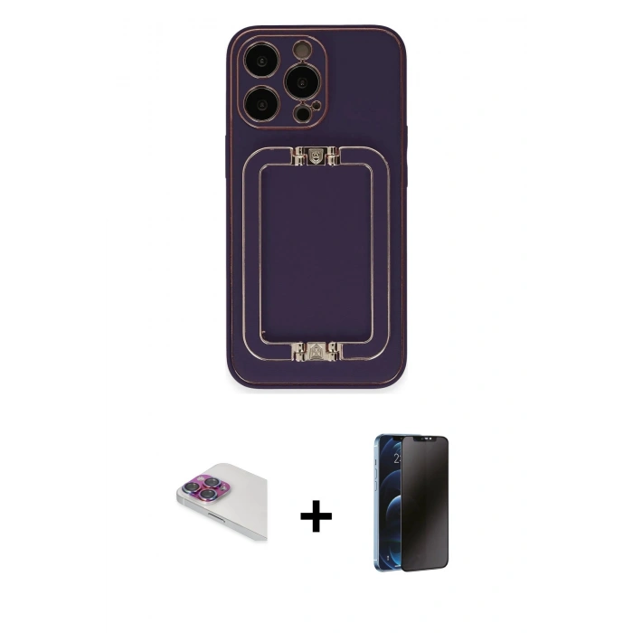 MARSİLYAN™- iPhone 13 Pro Max Kılıf Kozmos Minimal Prime - Siyah 3D Antistatik Hayalet Cam Ekran Koruyucu + Gökkuşağı Pers Alüminyum Kamera Lens