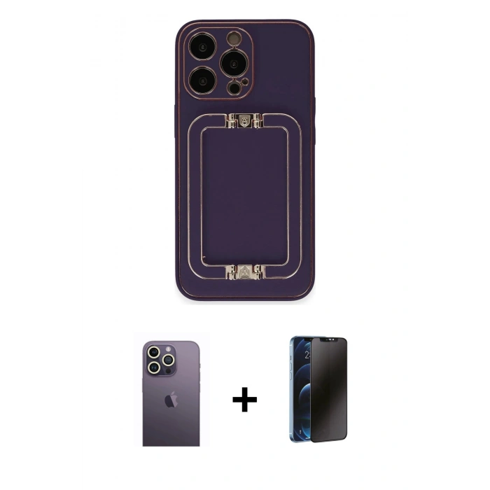 MARSİLYAN™- iPhone 13 Pro Max Kılıf Kozmos Minimal Prime - Siyah 3D Antistatik Hayalet Cam Ekran Koruyucu + Neon Fosforlu Kamera Lens - BZ