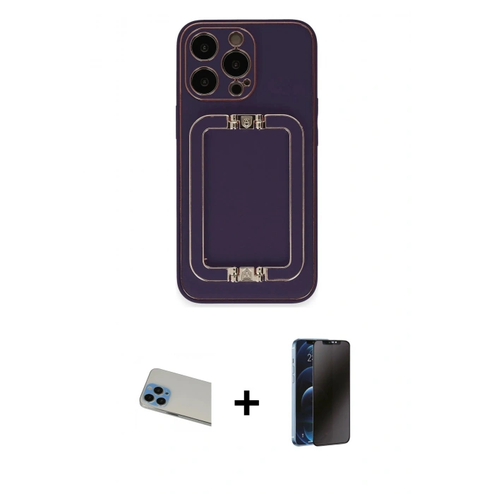 MARSİLYAN™- iPhone 13 Pro Max Kılıf Kozmos Minimal Prime - Siyah 3D Antistatik Hayalet Cam Ekran Koruyucu + Rainbow Kamera Lens Koruma Cam - MI