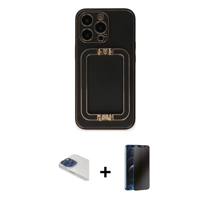 MARSİLYAN™- iPhone 13 Pro Max Kılıf Kozmos Minimal Prime - Siyah 3D Antistatik Hayalet Cam Ekran Koruyucu + Pers Alüminyum Kamera Lens - LT