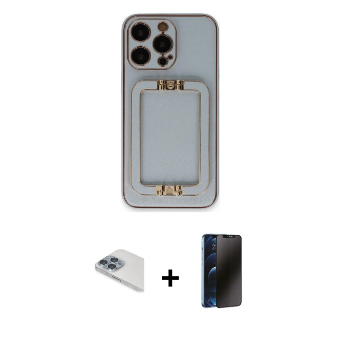 MARSİLYAN™- iPhone 13 Pro Max Kılıf Kozmos Minimal Prime - Siyah 3D Antistatik Hayalet Cam Ekran Koruyucu + Pers Alüminyum Kamera Lens - SABE