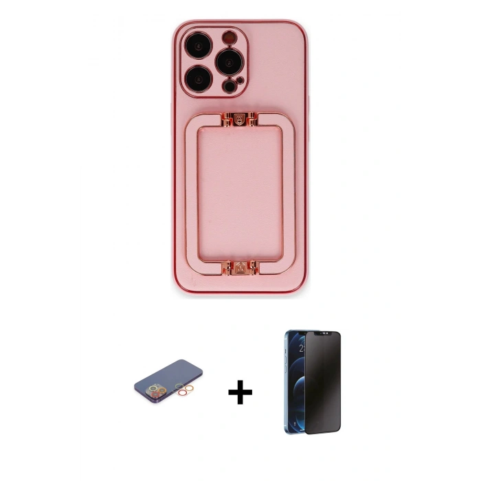 MARSİLYAN™- iPhone 13 Pro Max Kılıf Kozmos Minimal Prime - Siyah 3D Antistatik Hayalet Cam Ekran Koruyucu + Renkli Kamera Lens Koruma Cam - TU