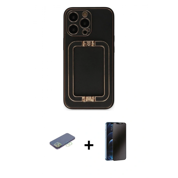 MARSİLYAN™- iPhone 13 Pro Max Kılıf Kozmos Minimal Prime - Siyah 3D Antistatik Hayalet Cam Ekran Koruyucu + Renkli Kamera Lens Koruma Cam - YL