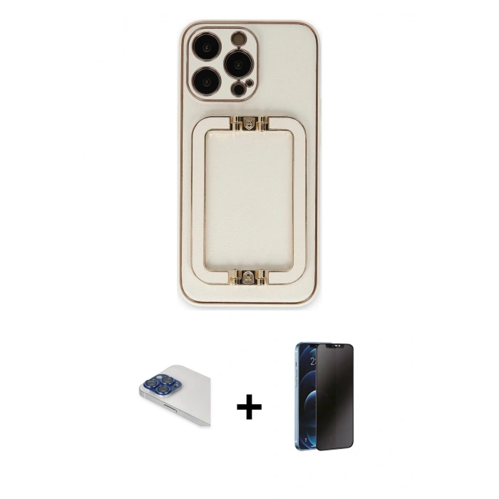 MARSİLYAN™- iPhone 13 Pro Max Kılıf Kozmos Minimal Prime - Siyah 3D Antistatik Hayalet Cam Ekran Koruyucu + Pers Alüminyum Kamera Lens - LT