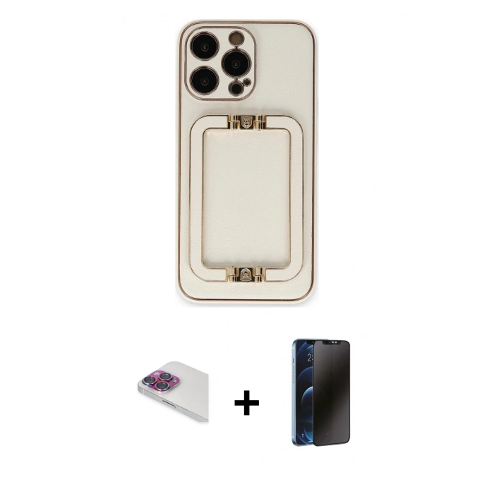 MARSİLYAN™- iPhone 13 Pro Max Kılıf Kozmos Minimal Prime - Siyah 3D Antistatik Hayalet Cam Ekran Koruyucu + Gökkuşağı Pers Alüminyum Kamera Lens