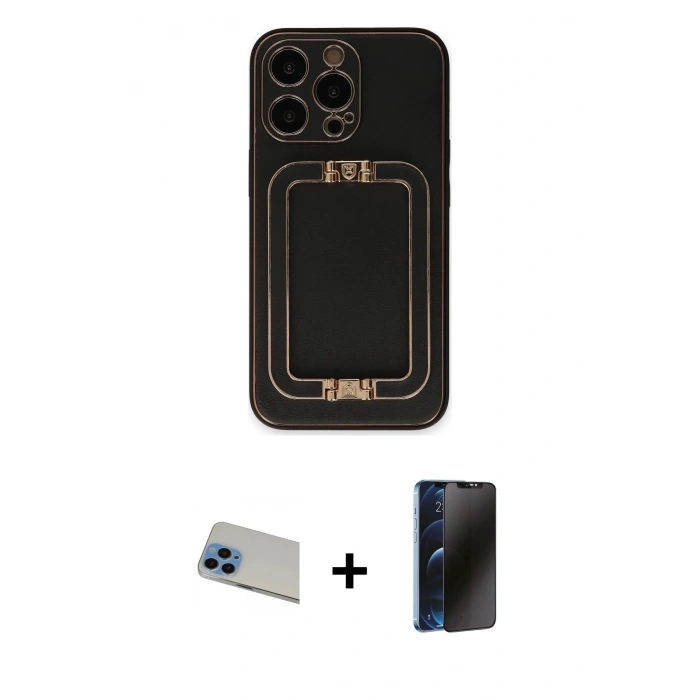 MARSİLYAN™- iPhone 13 Pro Max Kılıf Kozmos Minimal Prime - Siyah 3D Antistatik Hayalet Cam Ekran Koruyucu + Rainbow Kamera Lens Koruma Cam - MI