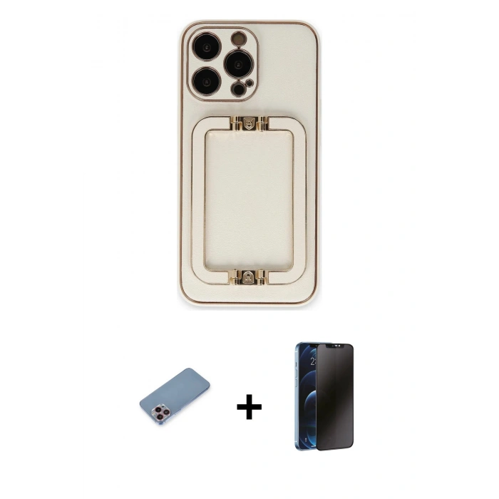 MARSİLYAN™- iPhone 13 Pro Max Kılıf Kozmos Minimal Prime - Siyah 3D Antistatik Hayalet Cam Ekran Koruyucu + Shine Kamera Lens Koruma Cam - PE