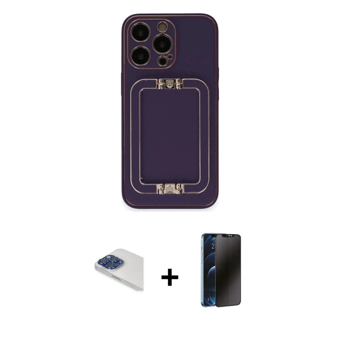 MARSİLYAN™- iPhone 13 Pro Max Kılıf Kozmos Minimal Prime - Siyah 3D Antistatik Hayalet Cam Ekran Koruyucu + Pers Alüminyum Kamera Lens - LT