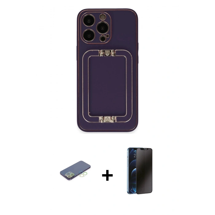 MARSİLYAN™- iPhone 13 Pro Max Kılıf Kozmos Minimal Prime - Siyah 3D Antistatik Hayalet Cam Ekran Koruyucu + Renkli Kamera Lens Koruma Cam - YL