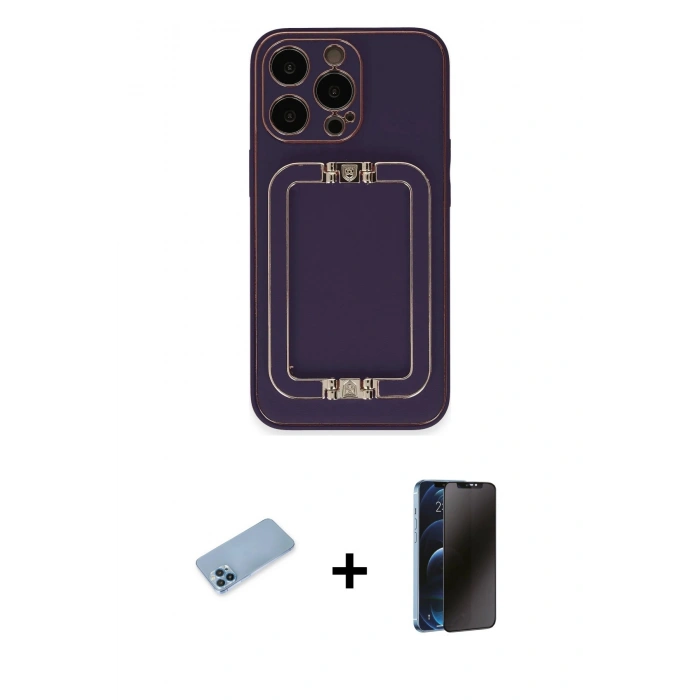 MARSİLYAN™- iPhone 13 Pro Max Kılıf Kozmos Minimal Prime - Siyah 3D Antistatik Hayalet Cam Ekran Koruyucu + Shine Kamera Lens Koruma Cam - MI