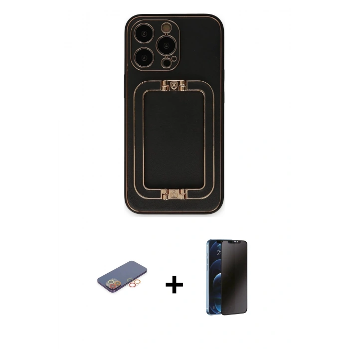 MARSİLYAN™- iPhone 13 Pro Max Kılıf Kozmos Minimal Prime - Siyah 3D Antistatik Hayalet Cam Ekran Koruyucu + Renkli Kamera Lens Koruma Cam - TU