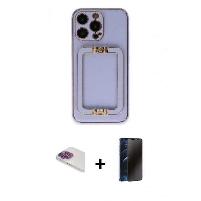 MARSİLYAN™- iPhone 13 Pro Max Kılıf Kozmos Minimal Prime - Siyah 3D Antistatik Hayalet Cam Ekran Koruyucu + Gökkuşağı Pers Alüminyum Kamera Lens