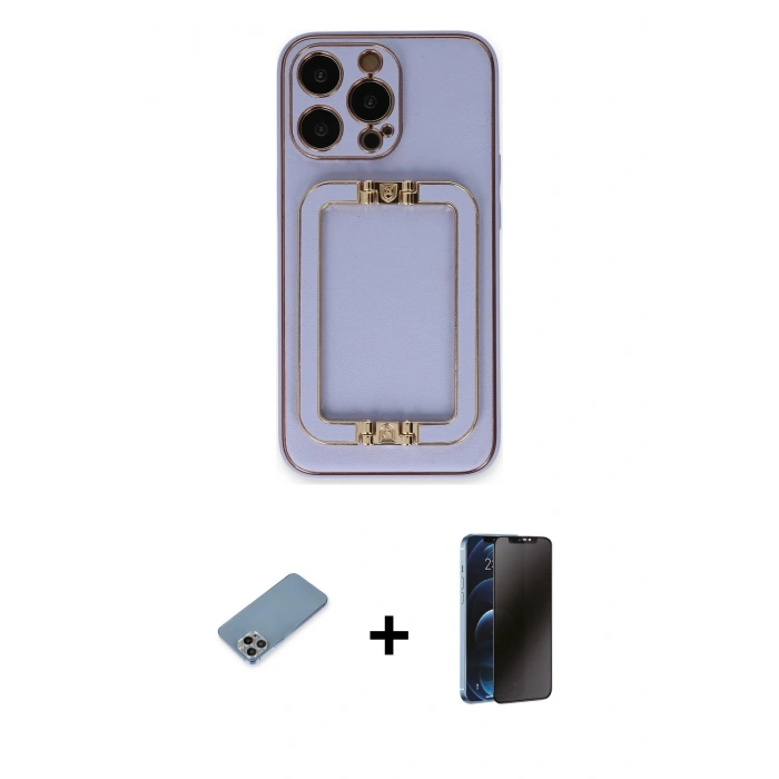 MARSİLYAN™- iPhone 13 Pro Max Kılıf Kozmos Minimal Prime - Siyah 3D Antistatik Hayalet Cam Ekran Koruyucu + Shine Kamera Lens Koruma Cam - GI