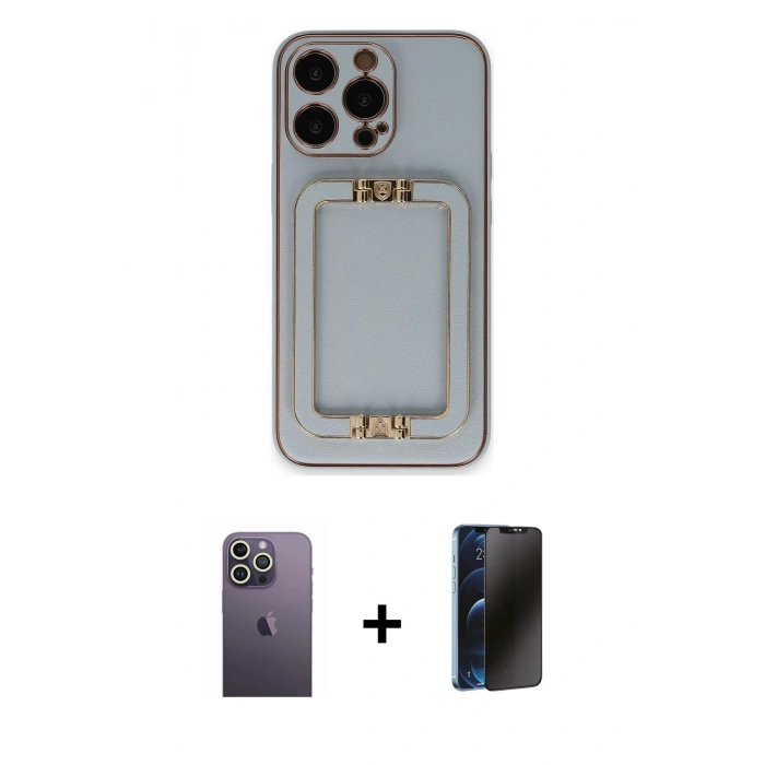 MARSİLYAN™- iPhone 13 Pro Max Kılıf Kozmos Minimal Prime - Siyah 3D Antistatik Hayalet Cam Ekran Koruyucu + Neon Fosforlu Kamera Lens - BZ