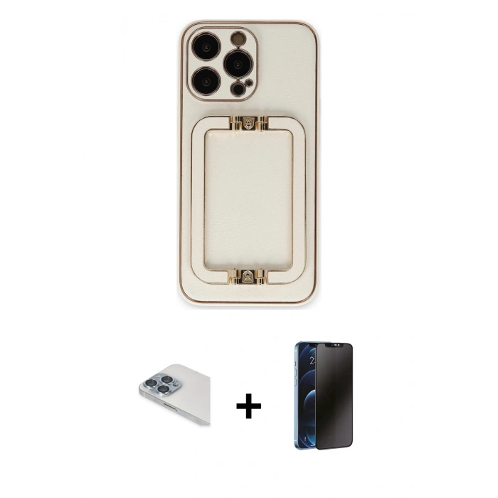 MARSİLYAN™- iPhone 13 Pro Max Kılıf Kozmos Minimal Prime - Siyah 3D Antistatik Hayalet Cam Ekran Koruyucu + Pers Alüminyum Kamera Lens - SABE