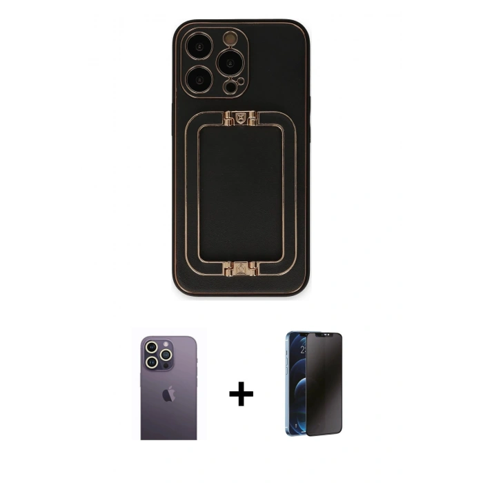 MARSİLYAN™- iPhone 13 Pro Max Kılıf Kozmos Minimal Prime - Siyah 3D Antistatik Hayalet Cam Ekran Koruyucu + Neon Fosforlu Kamera Lens - BZ