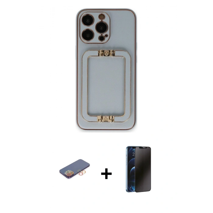 MARSİLYAN™- iPhone 13 Pro Max Kılıf Kozmos Minimal Prime - Siyah 3D Antistatik Hayalet Cam Ekran Koruyucu + Renkli Kamera Lens Koruma Cam - TU