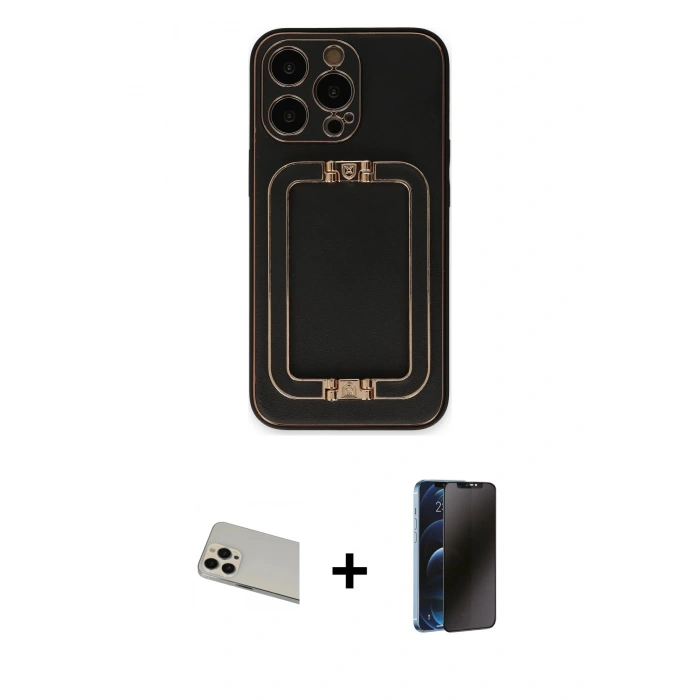 MARSİLYAN™- iPhone 13 Pro Max Kılıf Kozmos Minimal Prime - Siyah 3D Antistatik Hayalet Cam Ekran Koruyucu + Rainbow Kamera Lens Koruma Cam - REGD