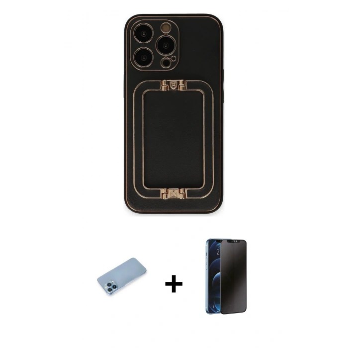 MARSİLYAN™- iPhone 13 Pro Max Kılıf Kozmos Minimal Prime - Siyah 3D Antistatik Hayalet Cam Ekran Koruyucu + Shine Kamera Lens Koruma Cam - MI