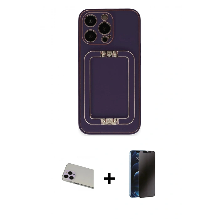 MARSİLYAN™- iPhone 13 Pro Max Kılıf Kozmos Minimal Prime - Siyah 3D Antistatik Hayalet Cam Ekran Koruyucu + Rainbow Kamera Lens Koruma Cam - MR