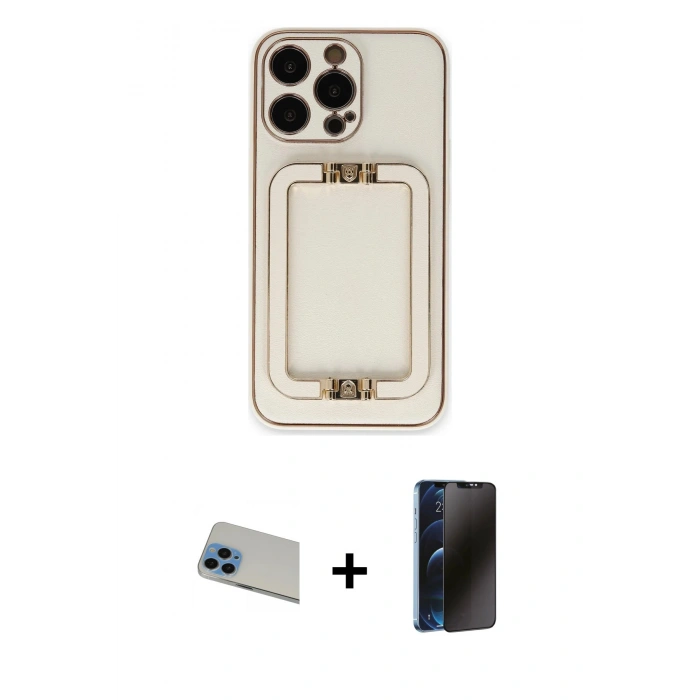 MARSİLYAN™- iPhone 13 Pro Max Kılıf Kozmos Minimal Prime - Siyah 3D Antistatik Hayalet Cam Ekran Koruyucu + Rainbow Kamera Lens Koruma Cam - MI