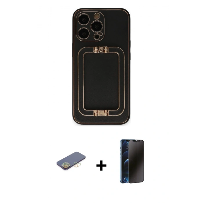MARSİLYAN™- iPhone 13 Pro Max Kılıf Kozmos Minimal Prime - Siyah 3D Antistatik Hayalet Cam Ekran Koruyucu + Renkli Kamera Lens Koruma Cam - SI