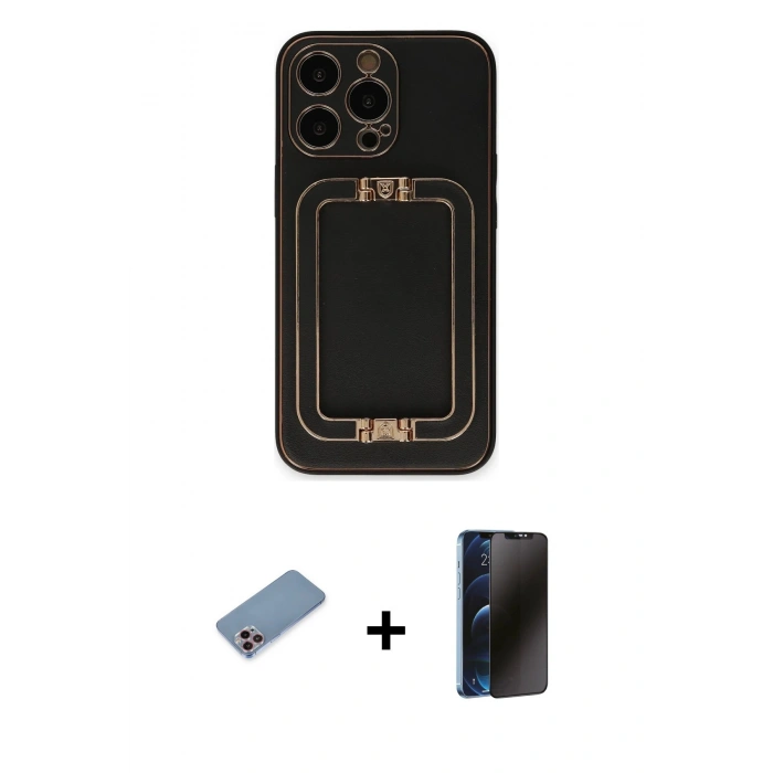 MARSİLYAN™- iPhone 13 Pro Max Kılıf Kozmos Minimal Prime - Siyah 3D Antistatik Hayalet Cam Ekran Koruyucu + Shine Kamera Lens Koruma Cam - PE