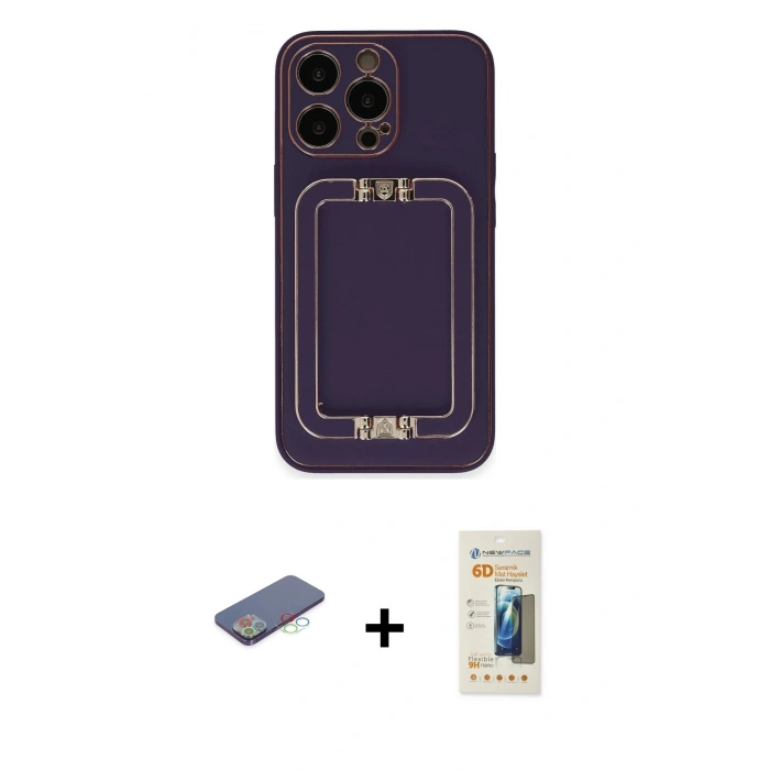MARSİLYAN™- iPhone 13 Pro Max Kılıf Kozmos Minimal Prime - Siyah 6D Mat Seramik Hayalet Nano Ekran Koruyucu + Renkli Kamera Lens Koruma Cam - MI