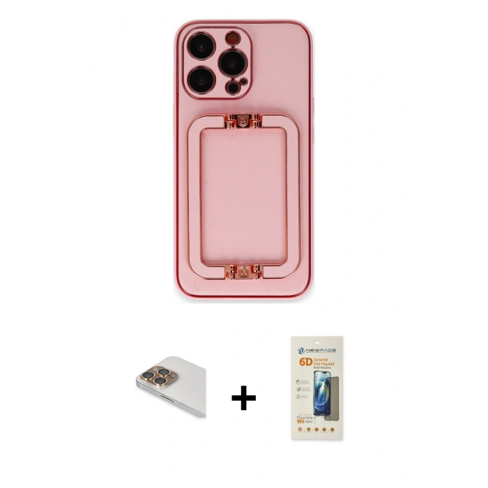 MARSİLYAN™- iPhone 13 Pro Max Kılıf Kozmos Minimal Prime - Siyah 6D Mat Seramik Hayalet Nano Ekran Koruyucu + Gold Pers Alüminyum Kamera Lens