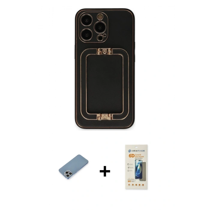 MARSİLYAN™- iPhone 13 Pro Max Kılıf Kozmos Minimal Prime - Siyah 6D Mat Seramik Hayalet Nano Ekran Koruyucu + Shine Kamera Lens Koruma Cam - GI