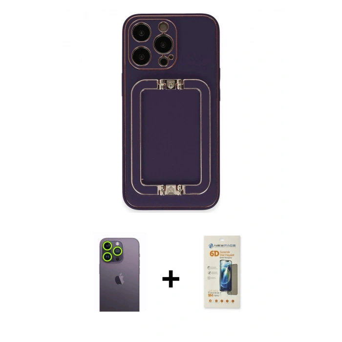 MARSİLYAN™- iPhone 13 Pro Max Kılıf Kozmos Minimal Prime - Siyah 6D Mat Seramik Hayalet Nano Ekran Koruyucu + Neon Fosforlu Kamera Lens - YL