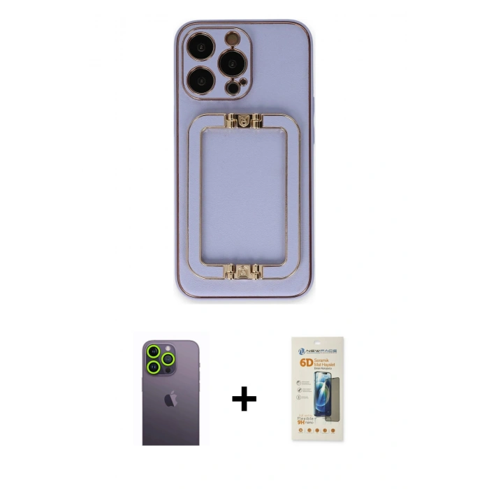 MARSİLYAN™- iPhone 13 Pro Max Kılıf Kozmos Minimal Prime - Siyah 6D Mat Seramik Hayalet Nano Ekran Koruyucu + Neon Fosforlu Kamera Lens - YL
