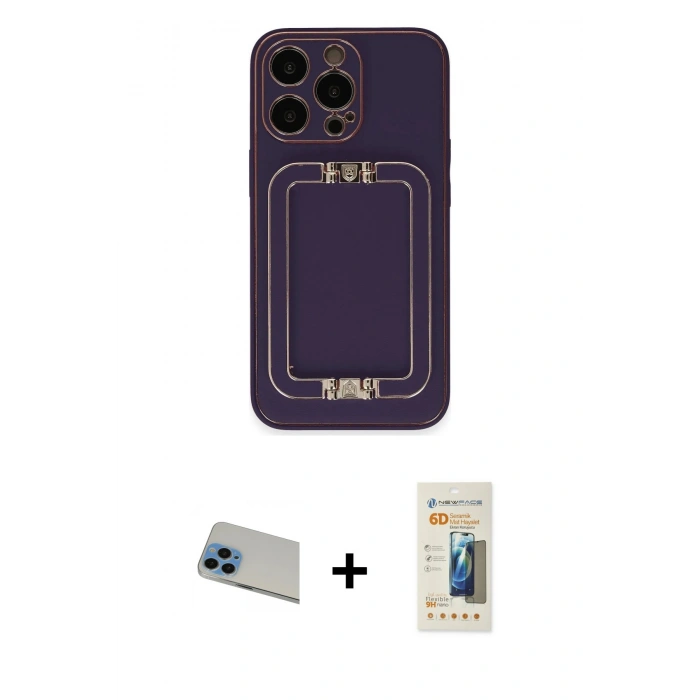 MARSİLYAN™- iPhone 13 Pro Max Kılıf Kozmos Minimal Prime - Siyah 6D Mat Seramik Hayalet Nano Ekran Koruyucu + Rainbow Kamera Lens Koruma Cam - MI