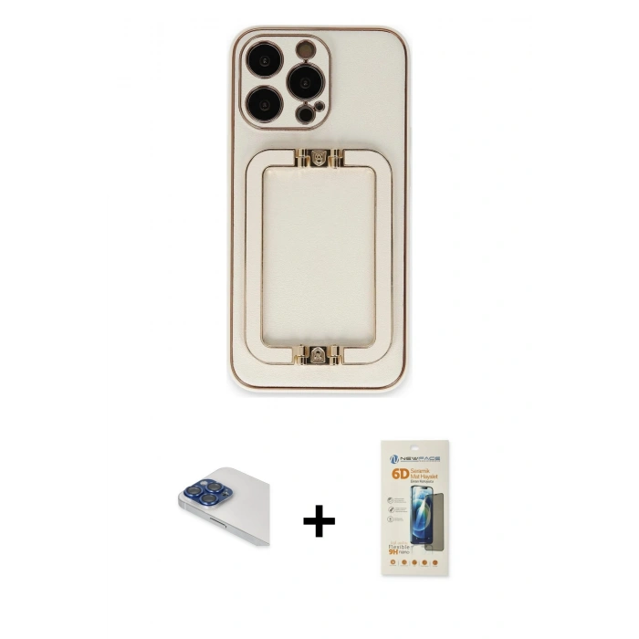 MARSİLYAN™- iPhone 13 Pro Max Kılıf Kozmos Minimal Prime - Siyah 6D Mat Seramik Hayalet Nano Ekran Koruyucu + Pers Alüminyum Kamera Lens - LT