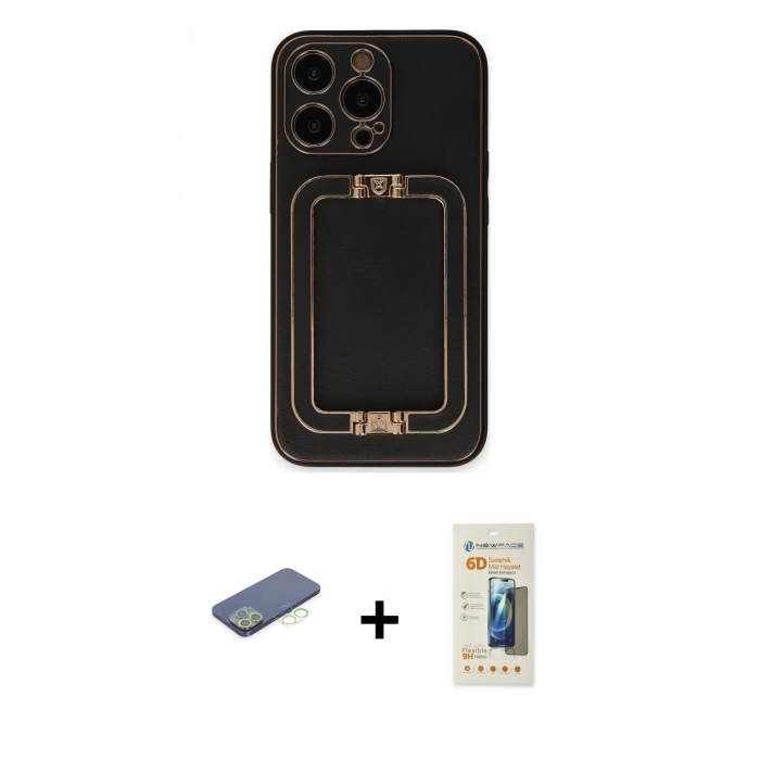 MARSİLYAN™- iPhone 13 Pro Max Kılıf Kozmos Minimal Prime - Siyah 6D Mat Seramik Hayalet Nano Ekran Koruyucu + Renkli Kamera Lens Koruma Cam - YL