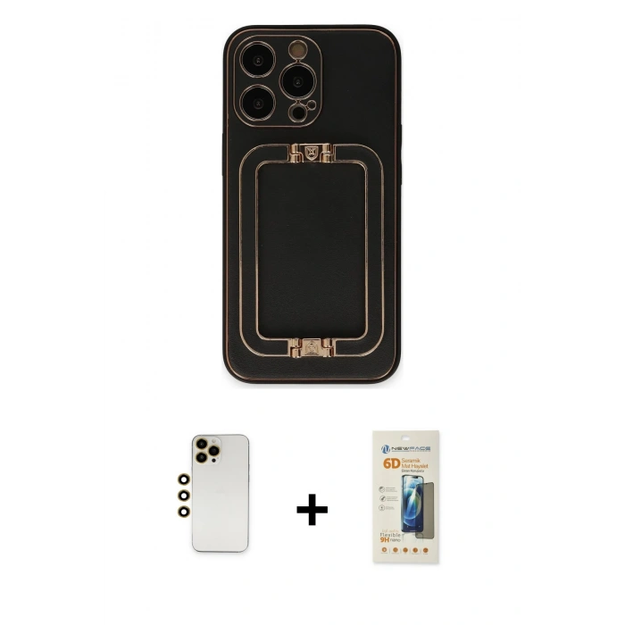 MARSİLYAN™- iPhone 13 Pro Max Kılıf Kozmos Minimal Prime - Siyah 6D Mat Seramik Hayalet Nano Ekran Koruyucu + Shine Kamera Lens - GD
