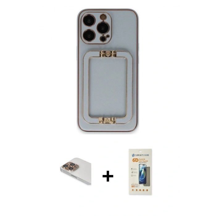 MARSİLYAN™- iPhone 13 Pro Max Kılıf Kozmos Minimal Prime - Siyah 6D Mat Seramik Hayalet Nano Ekran Koruyucu + Gold Pers Alüminyum Kamera Lens