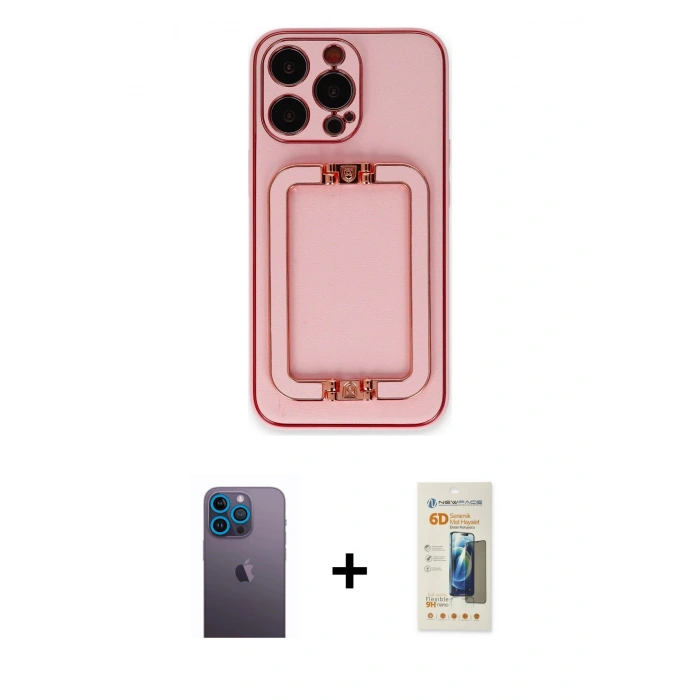 MARSİLYAN™- iPhone 13 Pro Max Kılıf Kozmos Minimal Prime - Siyah 6D Mat Seramik Hayalet Nano Ekran Koruyucu + Neon Fosforlu Kamera Lens - MI