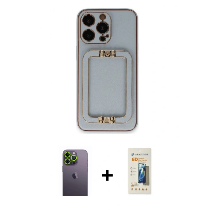 MARSİLYAN™- iPhone 13 Pro Max Kılıf Kozmos Minimal Prime - Siyah 6D Mat Seramik Hayalet Nano Ekran Koruyucu + Neon Fosforlu Kamera Lens - YL