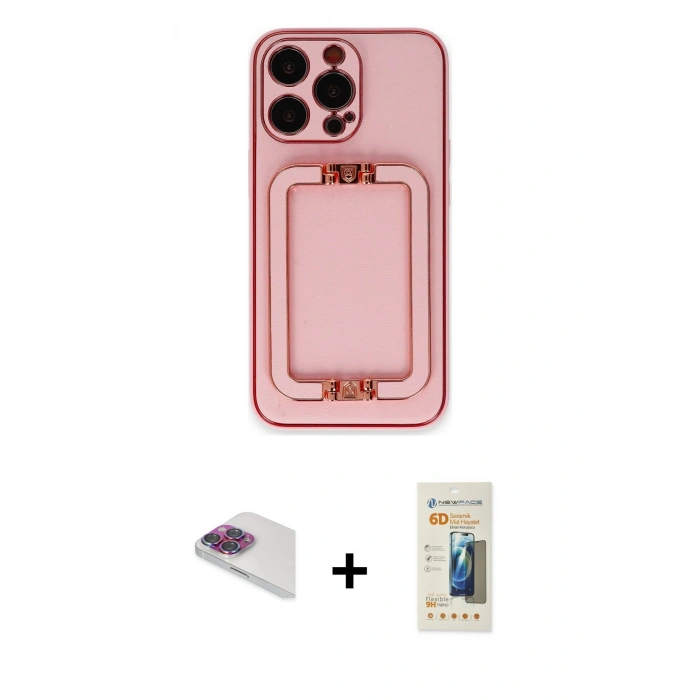 MARSİLYAN™- iPhone 13 Pro Max Kılıf Kozmos Minimal Prime - Siyah 6D Mat Seramik Hayalet Nano Ekran Koruyucu + Pers Alüminyum Kamera Lens - GI