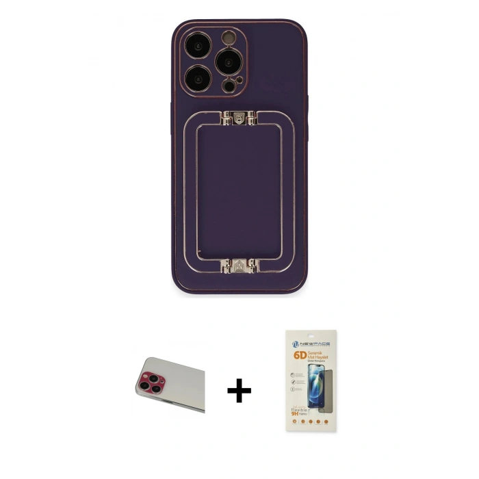 MARSİLYAN™- iPhone 13 Pro Max Kılıf Kozmos Minimal Prime - Siyah 6D Mat Seramik Hayalet Nano Ekran Koruyucu + Rainbow Kamera Lens Koruma Cam - KI