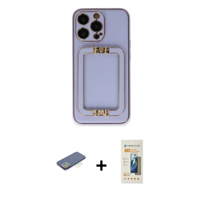 MARSİLYAN™- iPhone 13 Pro Max Kılıf Kozmos Minimal Prime - Siyah 6D Mat Seramik Hayalet Nano Ekran Koruyucu + Renkli Kamera Lens Koruma Cam - YL