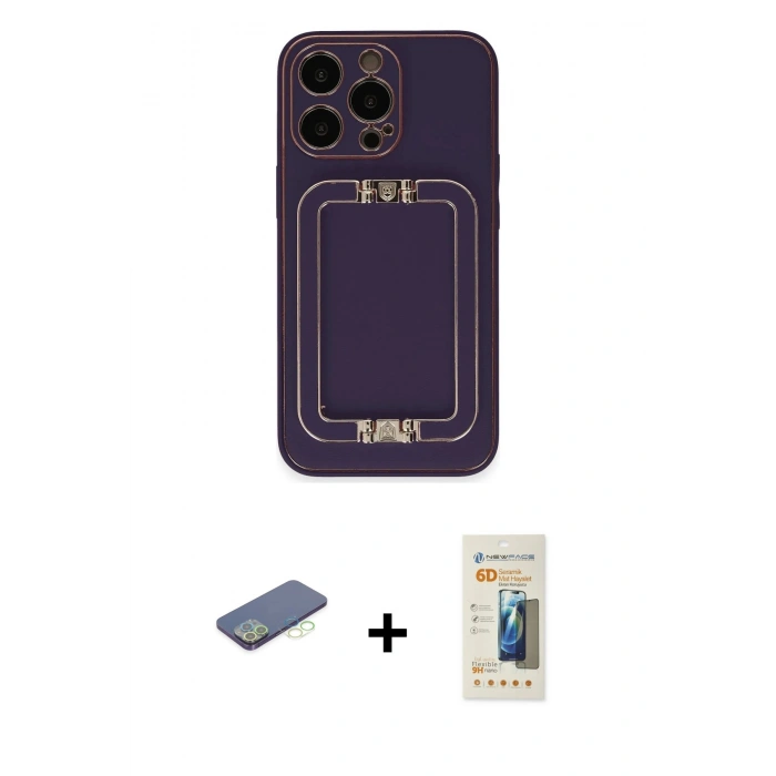 MARSİLYAN™- iPhone 13 Pro Max Kılıf Kozmos Minimal Prime - Siyah 6D Mat Seramik Hayalet Nano Ekran Koruyucu + Renkli Kamera Lens Koruma Cam - YL