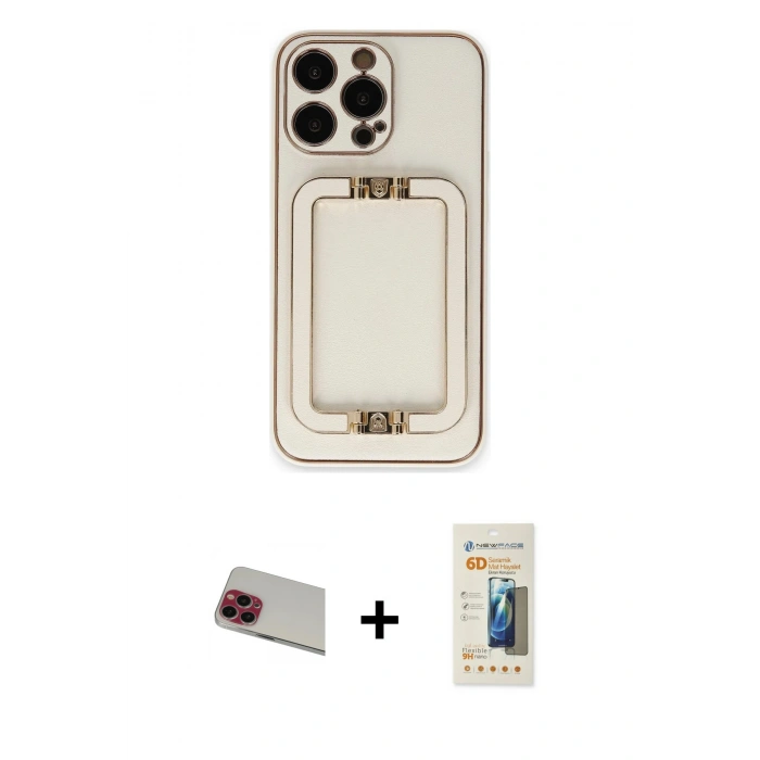 MARSİLYAN™- iPhone 13 Pro Max Kılıf Kozmos Minimal Prime - Siyah 6D Mat Seramik Hayalet Nano Ekran Koruyucu + Rainbow Kamera Lens Koruma Cam - KI