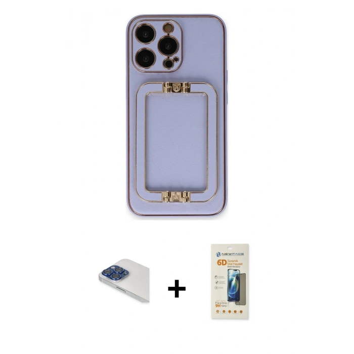 MARSİLYAN™- iPhone 13 Pro Max Kılıf Kozmos Minimal Prime - Siyah 6D Mat Seramik Hayalet Nano Ekran Koruyucu + Pers Alüminyum Kamera Lens - LT
