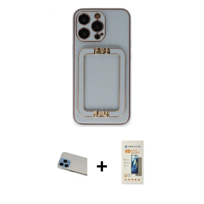 MARSİLYAN™- iPhone 13 Pro Max Kılıf Kozmos Minimal Prime - Siyah 6D Mat Seramik Hayalet Nano Ekran Koruyucu + Rainbow Kamera Lens Koruma Cam - MI