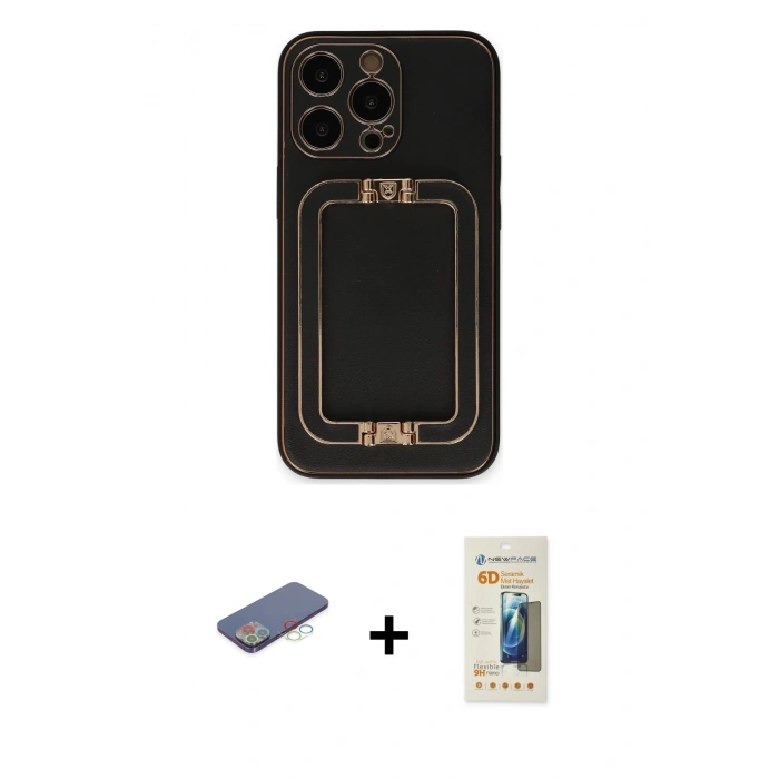 MARSİLYAN™- iPhone 13 Pro Max Kılıf Kozmos Minimal Prime - Siyah 6D Mat Seramik Hayalet Nano Ekran Koruyucu + Renkli Kamera Lens Koruma Cam - MI