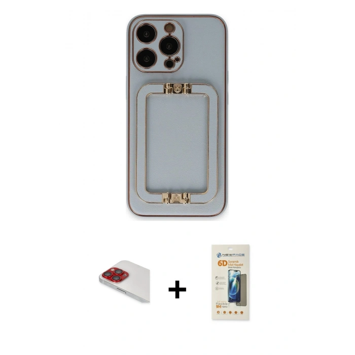 MARSİLYAN™- iPhone 13 Pro Max Kılıf Kozmos Minimal Prime - Siyah 6D Mat Seramik Hayalet Nano Ekran Koruyucu + Pers Alüminyum Kamera Lens - KI